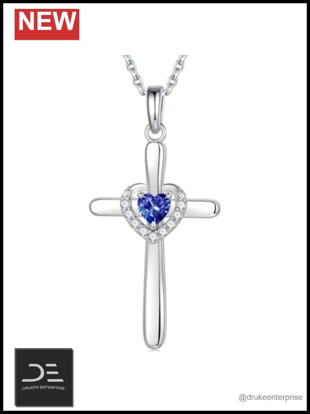 Sterling Silver Birthstone Cross Pendant Necklace Christian Gift for Women